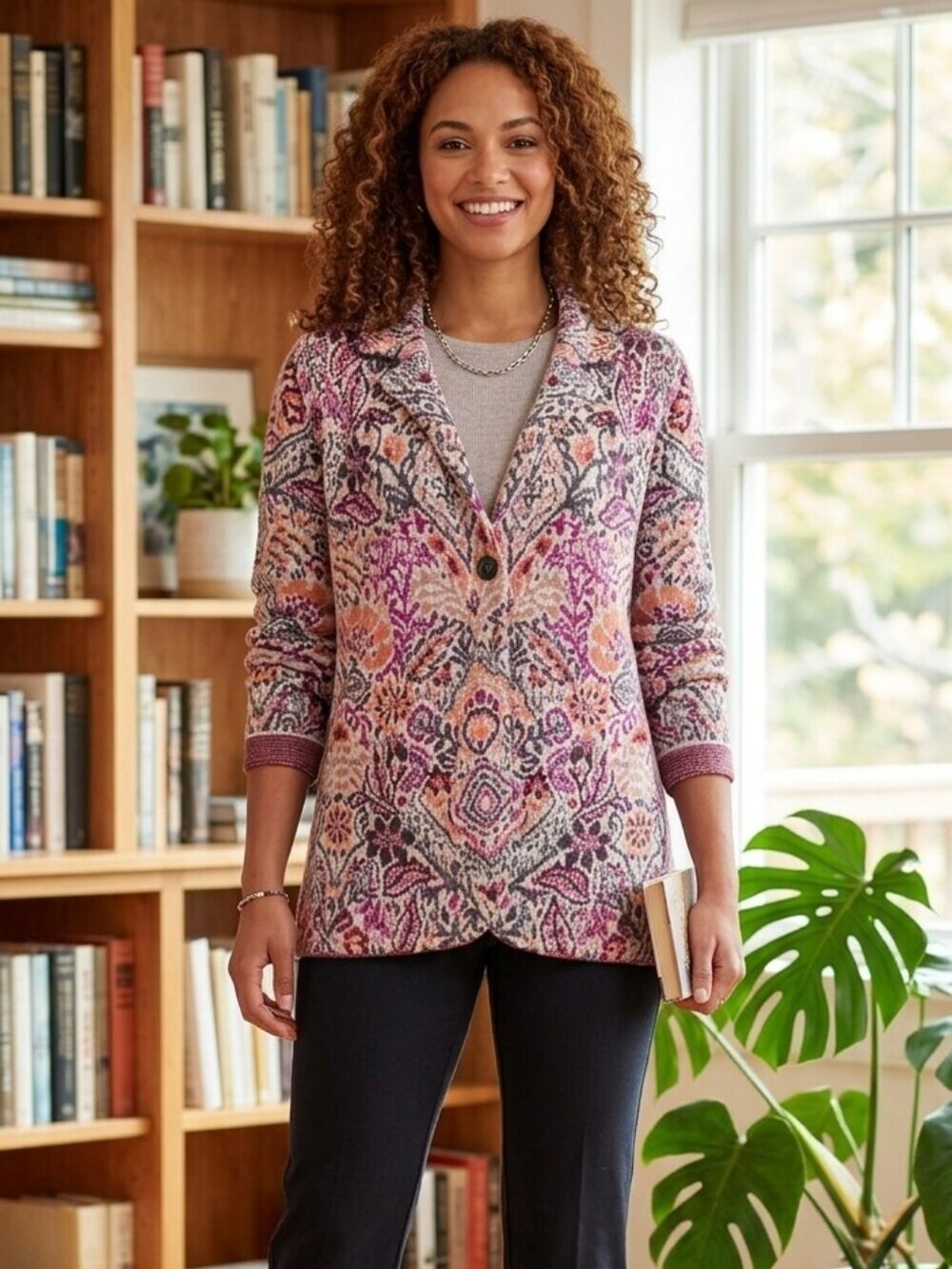 J Jill Sweater Multicolor Cotton Blend Size Large Petite Sophisticate Cardigan